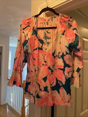Lilly Pulitzer Willa Top  Floral Tie-Front Blouse Size M